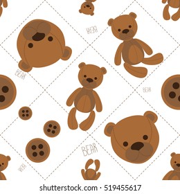 Seamless pattern for children. Soft teddy bears and buttons.