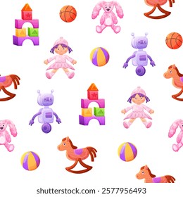 Seamless pattern for children with toys. Vector illustration