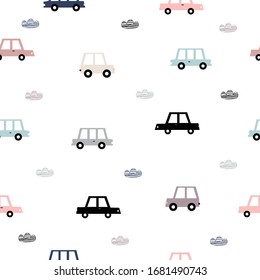 Seamless pattern for children Vintage Background Cute Retro Style Car And Clouds Cute Pattern Vector illustration. Design ideas used for printing, gift wrap. Textile, children's clothing