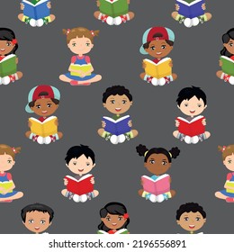 Seamless pattern with children who read books. Print for textile, wallpaper, covers, surface. For fashion fabric. Baby print