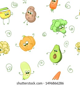 Seamless pattern with children's characters dancing vegetables