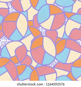 Seamless pattern. Children's colored pattern consisting of sloppy broken ovals against a background of squares consisting of flying splashes.