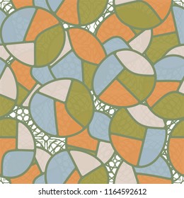 Seamless pattern. Children's colored pattern consisting of sloppy broken ovals against the background of squares consisting of arc-shaped lines.
