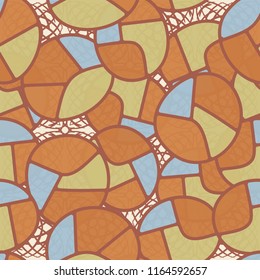 Seamless pattern. Children's colored pattern consisting of sloppy broken ovals against the background of squares consisting of arc-shaped lines.
