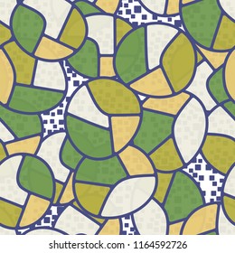 Seamless pattern. Children's colored pattern consisting of sloppy broken ovals against a background of placers consisting of rounded squares.
