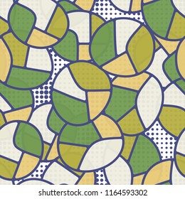 Seamless pattern. Children's colored pattern consisting of sloppy broken ovals against a background of rows of circles of different sizes.