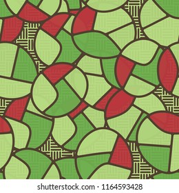 Seamless pattern. Children's colored pattern consisting of sloppy broken ovals against the background of rows of striped squares.