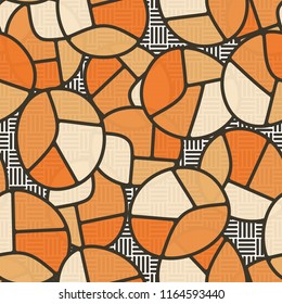 Seamless pattern. Children's colored pattern consisting of sloppy broken ovals against the background of rows of striped squares.