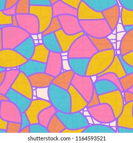 Seamless pattern. A children's colored pattern consisting of sloppy broken ovals on the background of a network containing irregular polygons.