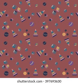 Seamless pattern. Children's pattern of cubes, balls and pyramids. Pattern for children's fabrics, paper, gift wrapping.