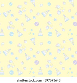 Seamless pattern. Children's pattern of cubes, balls and pyramids. Pattern for children's fabrics, paper, gift wrapping.