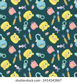 Seamless pattern with children's dishes. Design for fabric, textiles, wallpaper, packaging.	
