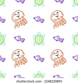 Seamless pattern. Children's drawings with wax crayons