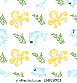 Seamless pattern. Children's drawings with wax crayons