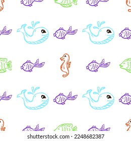 Seamless pattern. Children's drawings with wax crayons