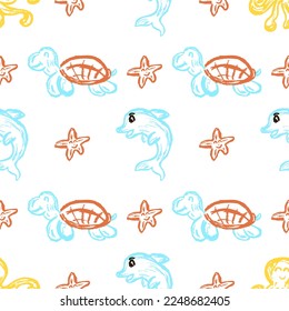 Seamless pattern. Children's drawings with wax crayons