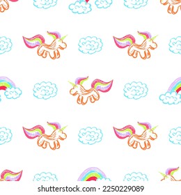 Seamless pattern. Children's drawings with wax crayons