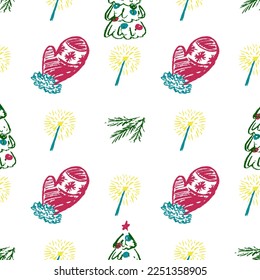 Seamless pattern. Children's drawings with wax crayons