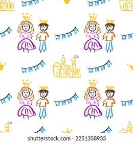 Seamless pattern. Children's drawings with wax crayons