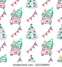 Seamless pattern. Children's drawings with wax crayons