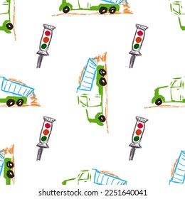 Seamless pattern. Children's drawings with wax crayons