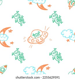 Seamless pattern. Children's drawings with wax crayons