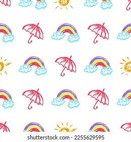 Seamless pattern. Children's drawings with wax crayons