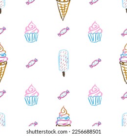 Seamless pattern. Children's drawings with wax crayons