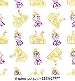 Seamless pattern. Children's drawings with wax crayons