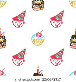 Seamless pattern. Children's drawings with wax crayons