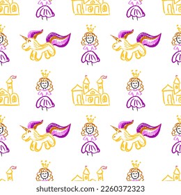 Seamless pattern. Children's drawings with wax crayons