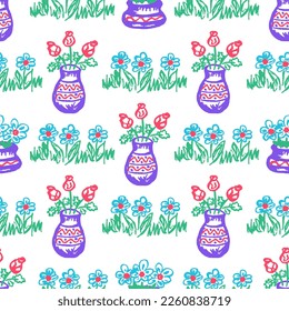 Seamless pattern. Children's drawings with wax crayons