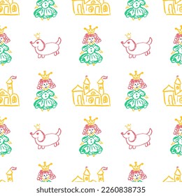 Seamless pattern. Children's drawings with wax crayons