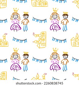 Seamless pattern. Children's drawings with wax crayons