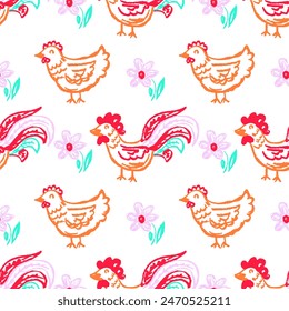 Seamless pattern. Children's drawings with wax crayons