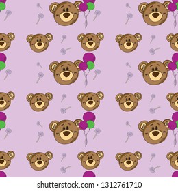 
Seamless pattern children's illustration on the fabric on paper bears with balls on a pink background abstraction hand drawn print vector