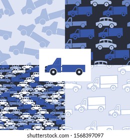 Seamless pattern with children`s multicolored toy cars in cartoon style.