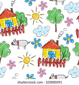 Seamless pattern of the children's painting (background)