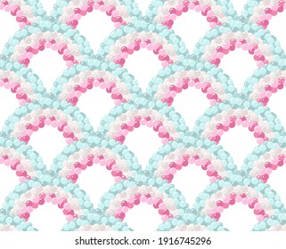 Seamless pattern for children's party with a rainbow with pink and blue balloons. Suitable for printing on paper, wrapping paper, packaging, pastry.
Children's parties, newborns, baby shower.