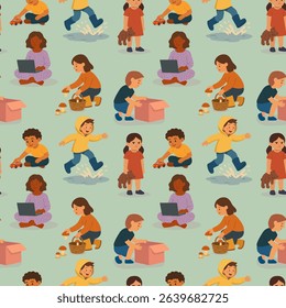 Seamless pattern of children's plots. Vector stock illustration eps10.