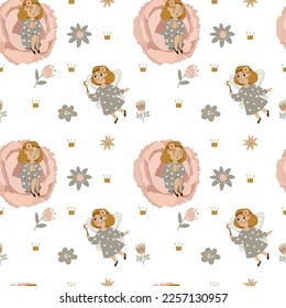 Seamless pattern for children's textiles with fairies