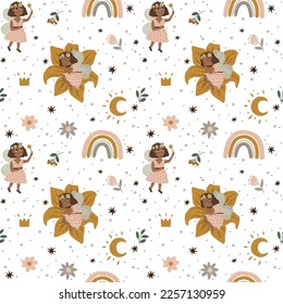 Seamless pattern for children's textiles with fairies
