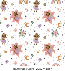 Seamless pattern for children's textiles with fairies