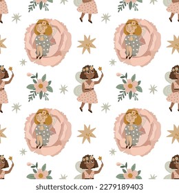 Seamless pattern for children's textiles with fairies