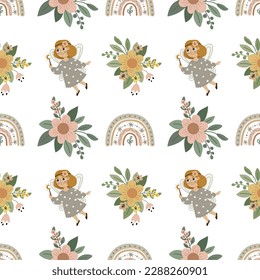 Nahtlose Muster für Kindertextilien mit Feen.
 Perfekt für Betten, Babybekleidung, Papierdesign