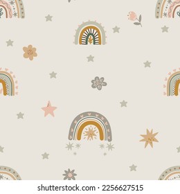 Seamless pattern for children's textiles with a rainbow