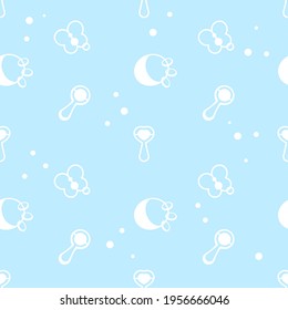 Patrón sin foco. La batalla de juguetes para niños. Para ropa de cama con un patrón para niños, tela textil con una huella. Fondo azul y blanco. Ilustración vectorial.