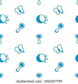 Seamless pattern. Children's toy rattle. For bed linen with a pattern for children, textile fabric with a print. Blue on white . Vector illustration.