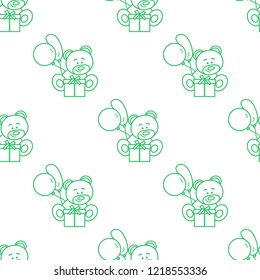 Seamless pattern with children's toys. Bear, gift, balloons.