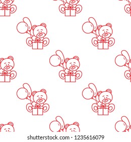 Seamless pattern with children's toys. Bear, gift, balloons.